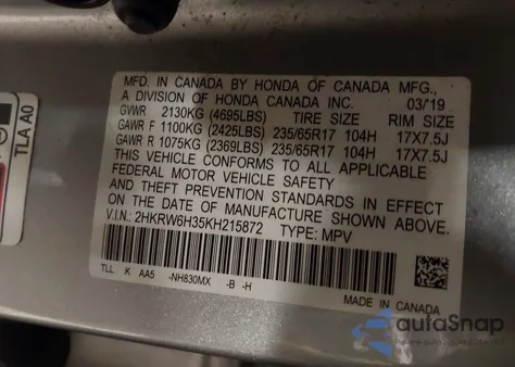 2019 Honda Cr-V Lx from USA, damaged, VIN 2HKRW6H35KH215872